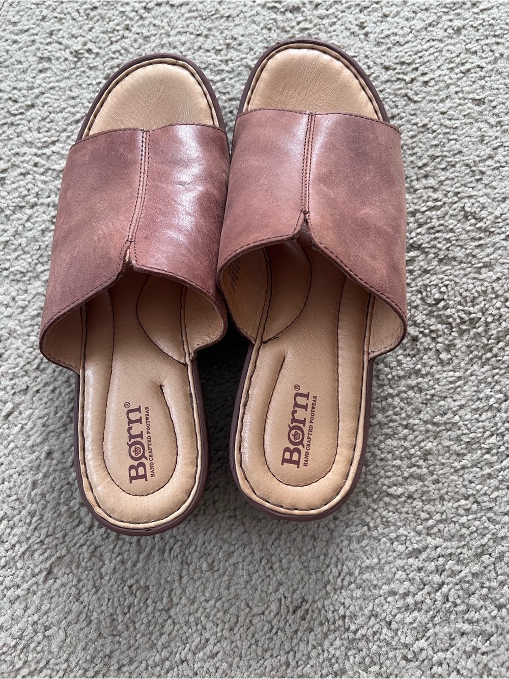 Born Leather Open-Toe Slide Mules in Brown